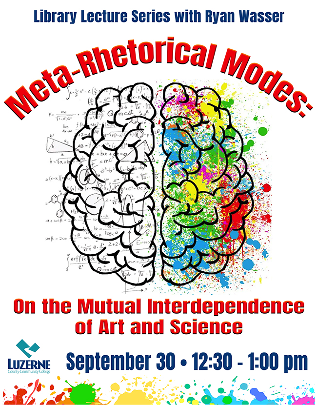 Library Lecture Series with Ryan Wasser, Meta-Rhetorical Modes: On the Mutual Interdependence of Art and Science, 12:30 pm - 1:00 pm, Library, Building 6  